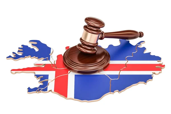 Wooden Gavel on map of Iceland, 3D rendering — Stock Photo, Image