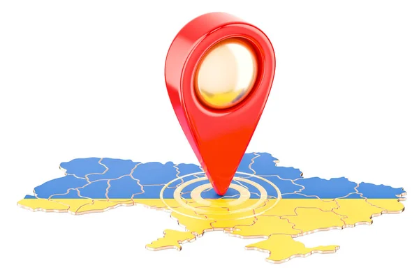 Mapy wskaźnik na mapie miasta Ukrainy, renderowania 3d — Zdjęcie stockowe