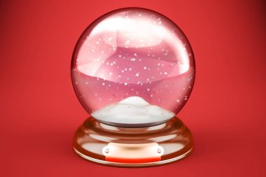 Kar taneleri içinde 3d render uçan Noel kar küresi