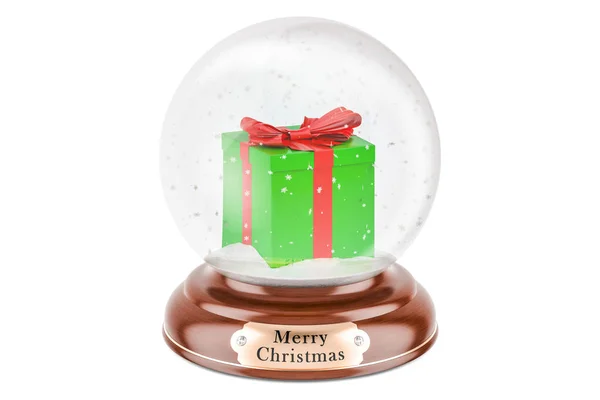 Świecie śniegu Christmas gift box wewnątrz, renderowania 3d — Zdjęcie stockowe