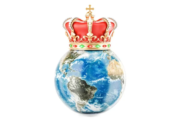 Globo de Tierra con corona dorada, representación 3D — Foto de Stock