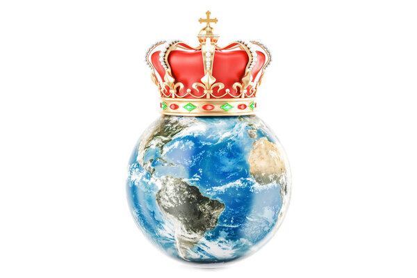 Earth Globe with golden crown, 3D rendering