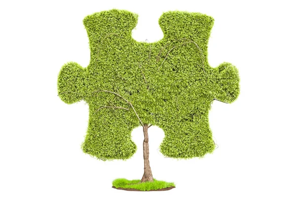 Árbol verde en forma de rompecabezas, representación 3D —  Fotos de Stock
