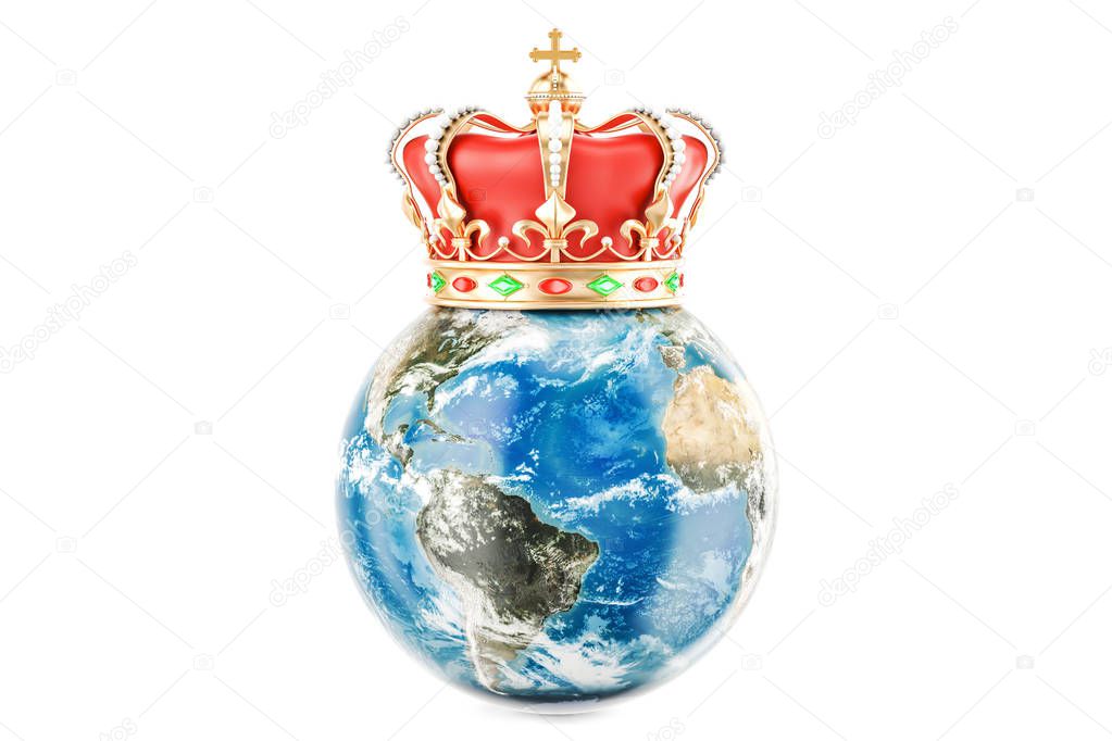 Earth Globe with golden crown, 3D rendering