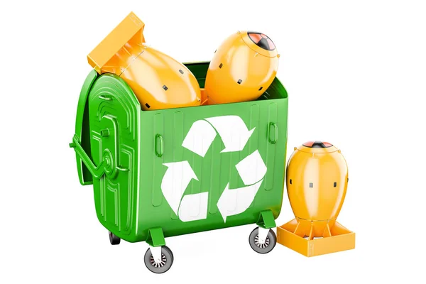 Recipiente de lixo com bombas nucleares. Reciclagem e eliminação — Fotografia de Stock