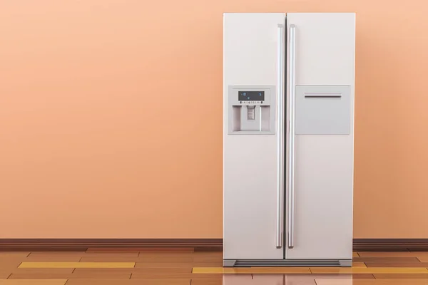 Modern fridge with side-by-side door system in the room, 3D rend — Stock Photo, Image