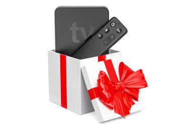 Hediye kutusu, Hediyelik konsepti içinde modern dijital medya Player Tv. 3D