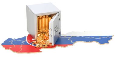 Slovakya, güvenlik Kasası harita üzerinde altın sikke ile 3d render