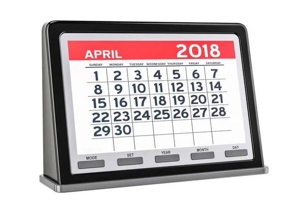 Апрель 2018 цифровой календарь, 3D рендеринг — стоковое фото
