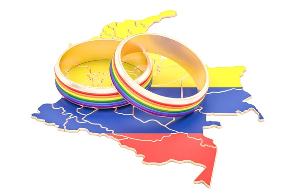 Κολομβιανή χάρτη με ΛΟΑΤ ουράνιο τόξο δαχτυλίδια, 3d rendering — Φωτογραφία Αρχείου