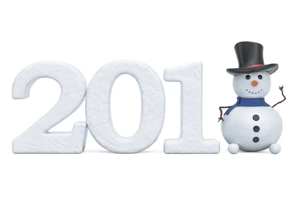 New Year 2018 inscription with snowman, 3D rendering — Stock Photo, Image