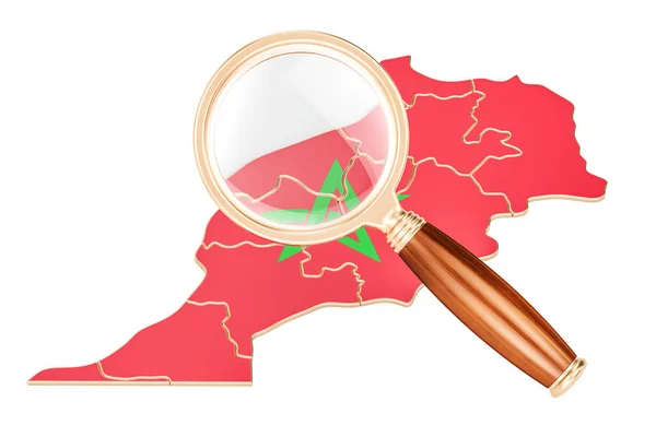 Morocco under magnifying glass, analysis concept, 3D rendering — Stock Photo, Image