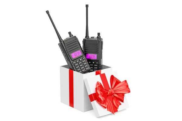 Radios portátiles walkie-talkie dentro de la caja de regalo, concepto de regalo. 3D — Foto de Stock