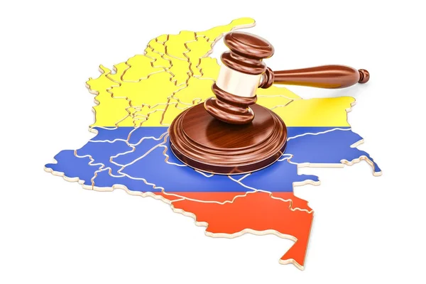 Wooden Gavel on map of Colombia, 3D rendering — Stock Photo, Image