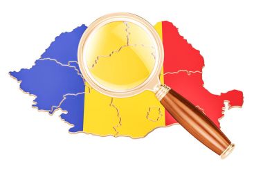 Büyüteç camı, analiz kavramı, 3d render altında Romanya