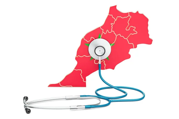 Mapa marroquí con estetoscopio, concepto nacional de salud, 3D — Foto de Stock