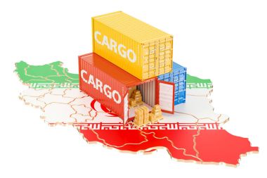 Kargo nakliye ve teslimat Iran konsepti, 3d render