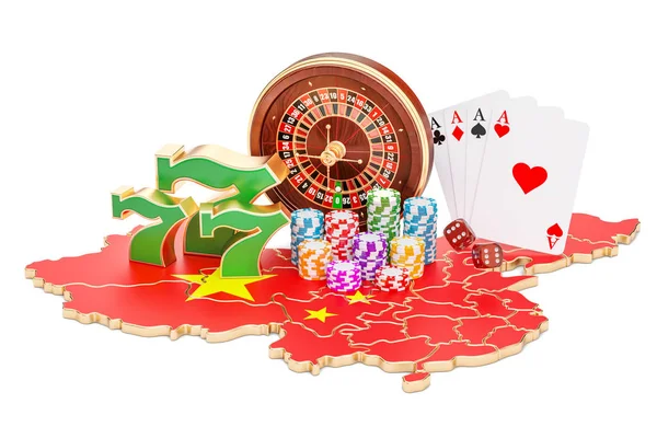 Casino y la industria del juego en el concepto de China, representación 3D — Foto de Stock