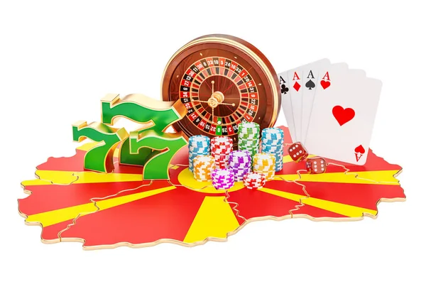 Καζίνο και τυχερά παιχνίδια βιομηχανία με την έννοια της Μακεδονίας, 3d καθιστούν — Φωτογραφία Αρχείου