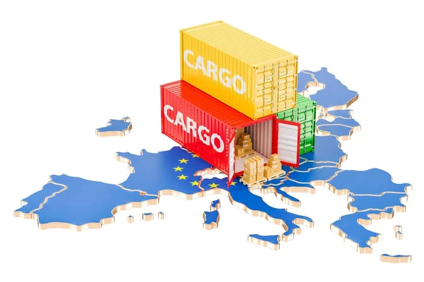 Envío de carga y entrega desde el concepto de la Unión Europea, 3D rend — Foto de Stock
