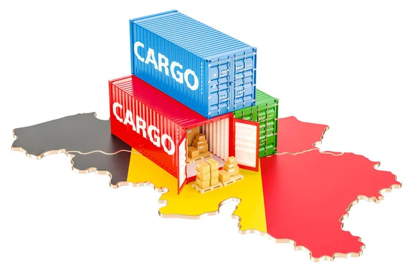 Spedizione e consegna del carico da Belgio concetto, rendering 3D — Foto Stock