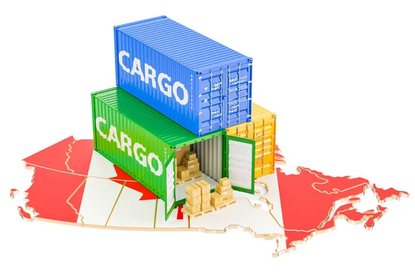 Envío de carga y entrega desde el concepto de Canadá, renderizado 3D — Foto de Stock