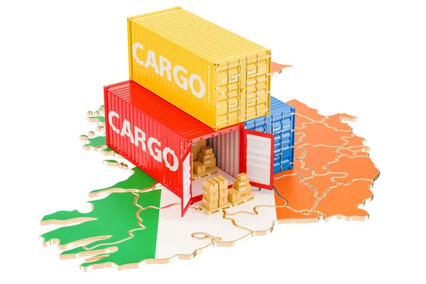 Envío de carga y entrega desde el concepto de Irlanda, renderizado 3D — Foto de Stock