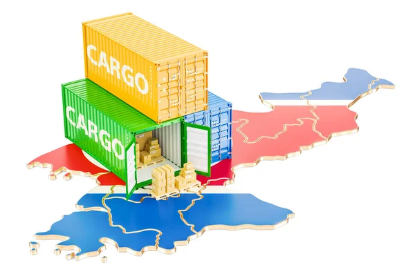 Ładunek wysyłki i dostawy z Korei Północnej koncepcja, 3d renderi — Zdjęcie stockowe