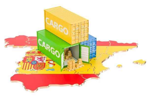 Envío de carga y entrega desde España concepto, renderizado 3D — Foto de Stock