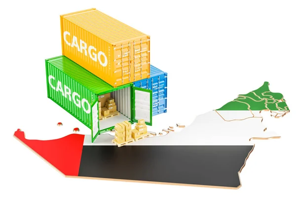 Envío de carga y entrega desde el concepto de Emiratos Árabes Unidos, renderizado 3D —  Fotos de Stock
