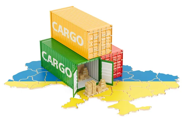 Transporte de carga e entrega do conceito Ucrânia, renderização 3D — Fotografia de Stock