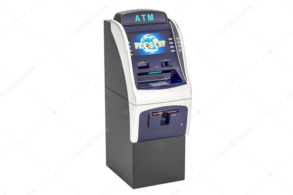 ATM, automated teller machine. 3D rendering