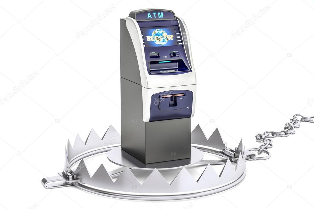 Money trap with ATM machine, 3D rendering