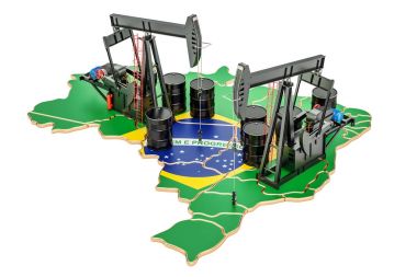 Brezilya Haritası petrol varil ve pumpjacks. Petrol üretim con