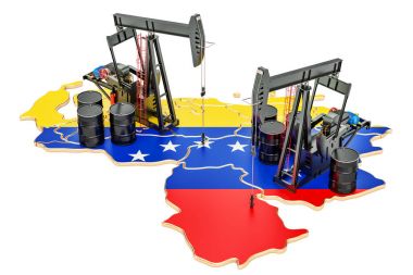 Venezuela Haritası petrol varil ve pumpjacks. Petrol üretim con
