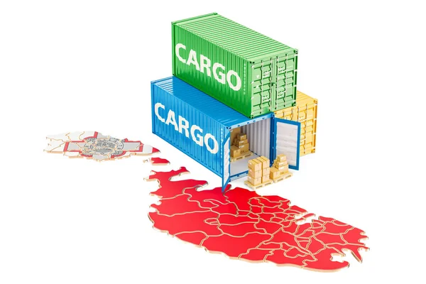 Envío de carga y entrega desde Malta concepto, renderizado 3D — Foto de Stock