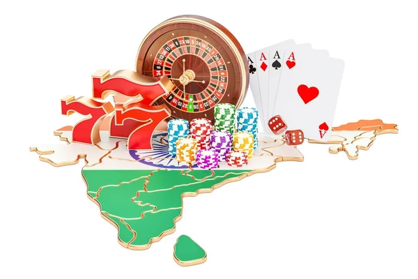Kasina a hazardní průmysl v Indii konceptu, vykreslování 3d objektů — Stock fotografie