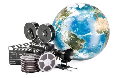 Dünya Sinematografi, film endüstrisi kavramı. 3D render