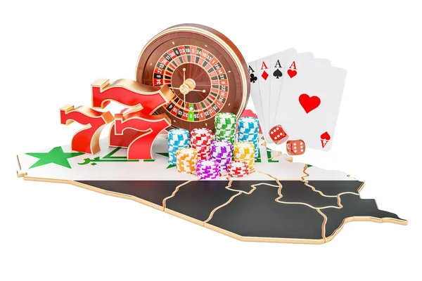Casino y la industria del juego en Iraq concepto, representación 3D — Foto de Stock