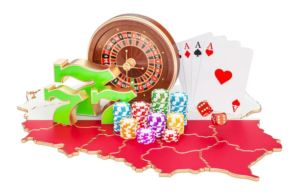 Casino y la industria del juego en Poland concepto, representación 3D —  Fotos de Stock