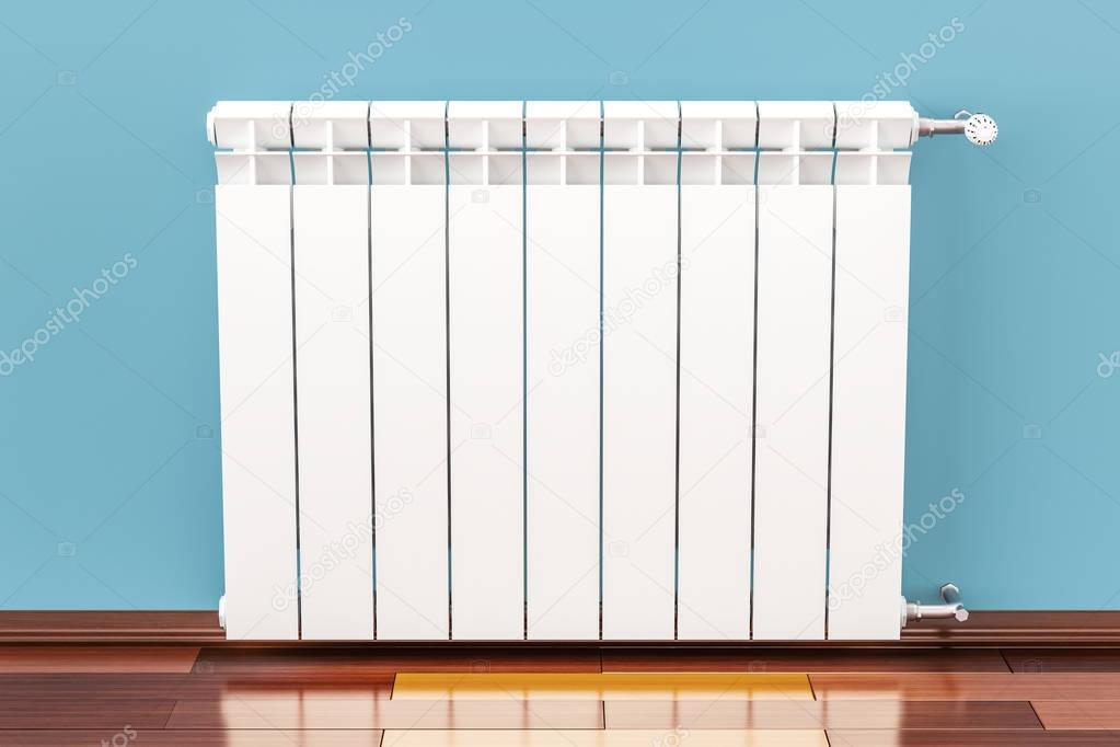 Heating radiator on the wall, 3D rendering