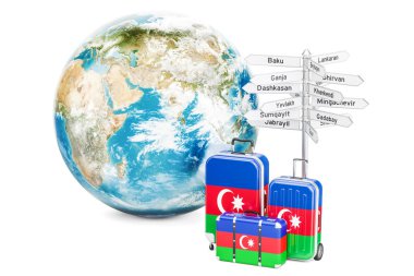 Azerbaycan seyahat kavramı. Bavul tabelasını ve dünya Glo