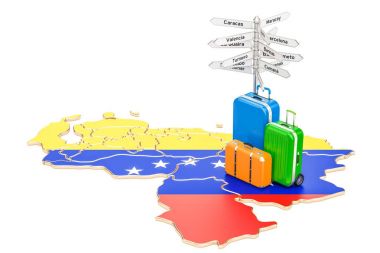 Venezuela seyahat kavramı. Bavul ve işareti Venezuela Haritası