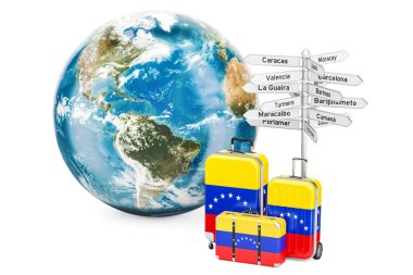 Venezuela seyahat kavramı. Bavul tabelasını ve dünya Glob
