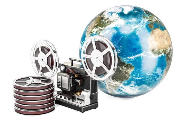 Глобальна концепція розповсюдження фільмів, 3D рендеринг — стокове фото