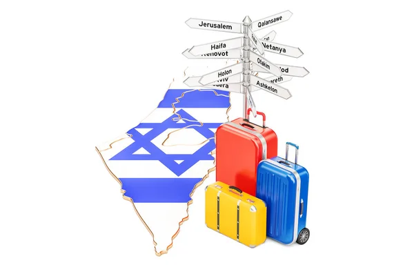 Israel viajar conceito. Mapa israelense com malas e sinalização , — Fotografia de Stock