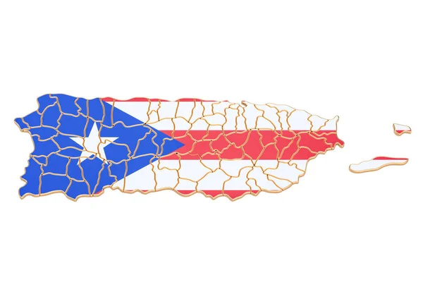 波多黎各地图, 3d 渲染 — 图库照片