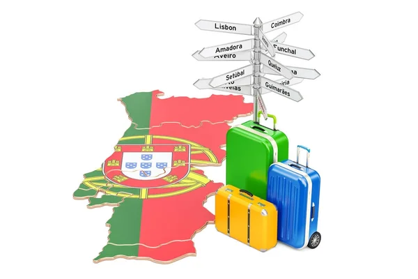 Πορτογαλία έννοια του ταξιδιού. Πορτογαλικά χάρτη με βαλίτσες και signp — Φωτογραφία Αρχείου