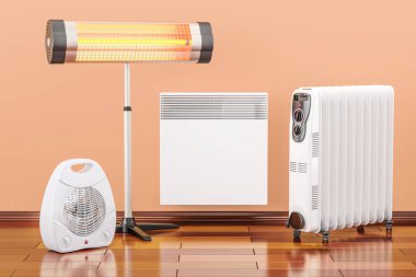 Heating devices. Convection, fan, oil-filled and infrared heater clipart