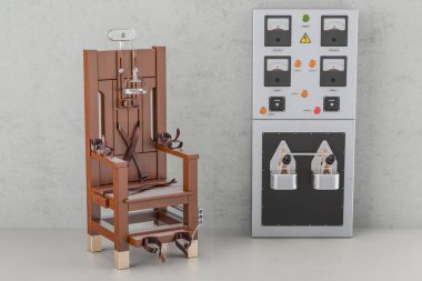 Electric chair with electrical power panel box, 3D rendering clipart
